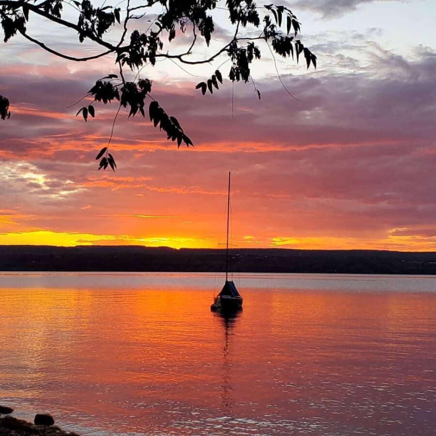 Sail Boat on Seneca Lake at sunset